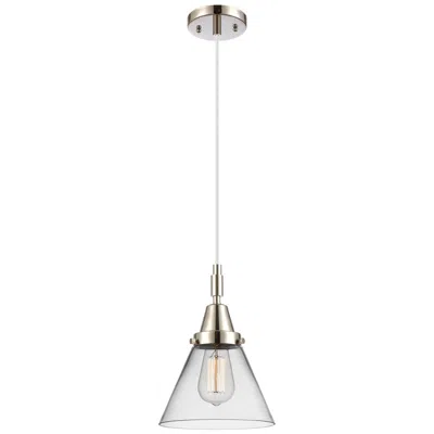 Innovations Lighting Downtown Caden Cone 8"w Cord Nickel Mini Pendant W/ Clear Shade In White