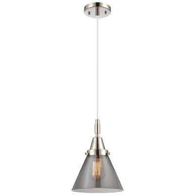 Innovations Lighting Downtown Caden Cone 8"w Cord Nickel Mini Pendant W/ Light Smoke Shade In Silver