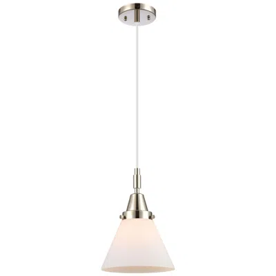 Innovations Lighting Downtown Caden Cone 8"w Cord Nickel Mini Pendant W/ White Shade In Silver
