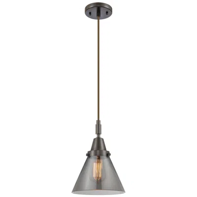 Innovations Lighting Downtown Caden Cone 8"w Cord Oiled Bronze Pendant W/ Light Smoke Shade
