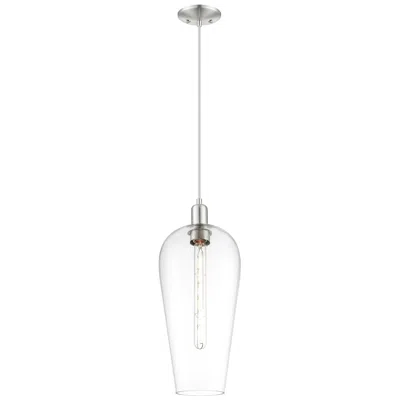 Innovations Lighting Downtown Chelsea 8"w Cord Satin Nickel Mini Pendant W/ Clear Shade In Silver