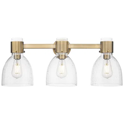 Innovations Lighting Downtown Lawton Bell 24"w 3 Light Brass Vanity Light W/ Seedy Shade