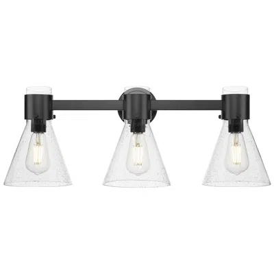 Innovations Lighting Downtown Lawton Cone 24"w 3 Light Black Vanity Light W/ Seedy Shade