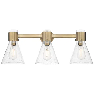Innovations Lighting Downtown Lawton Cone 24"w 3 Light Brass Vanity Light W/ Seedy Shade