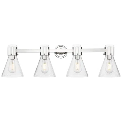 Innovations Lighting Downtown Lawton Cone 34"w 4 Light Nickel Vanity Light W/ Seedy Shade