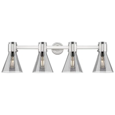 Innovations Lighting Downtown Lawton Cone 34"w Satin Nickel Vanity Light W/ Light Smoke Shade