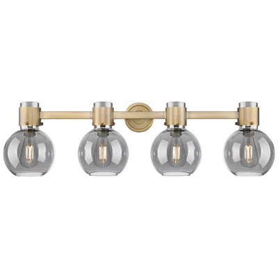 Innovations Lighting Downtown Lawton Sphere 34"w Brass Vanity Light W/ Light Smoke Shade In Gold