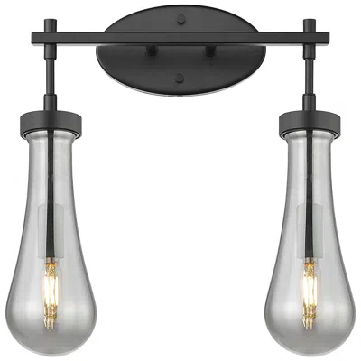 Innovations Lighting Downtown Owego 16"w 2 Light Black Vanity Light W/ Light Smoke Shade