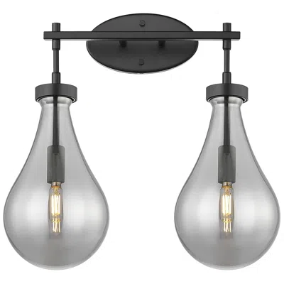 Innovations Lighting Downtown Owego 18"w 2 Light Black Vanity Light W/ Light Smoke Shade