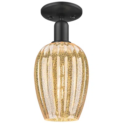 Innovations Lighting Downtown Preston 6"w Black Semi Flush Mount W/ Mercury Flute Shade