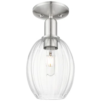 Innovations Lighting Downtown Preston 6"w Satin Nickel Semi Flush Mount W/ Clear Bulb Shade