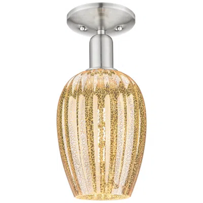 Innovations Lighting Downtown Preston 6"w Satin Nickel Semi-flush W/ Mercury Flute Shade