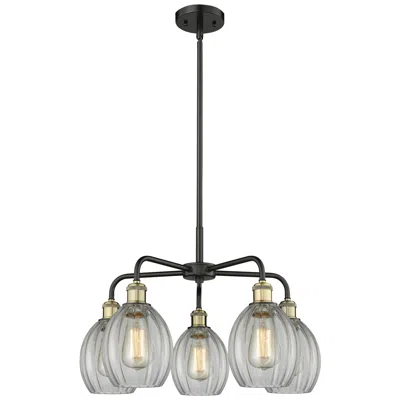 Innovations Lighting Eaton 23.5"w 5 Light Black Brass Stem Hung Chandelier With Clear Shade