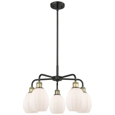 Innovations Lighting Eaton 23.5"w 5 Light Black Brass Stem Hung Chandelier With White Shade