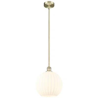 Innovations Lighting Edison 12" Wide Antique Brass Stem Hung Pendant With White Venetian Sh