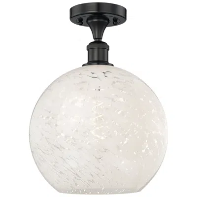 Innovations Lighting Edison 12" Wide Matte Black Semi-flush Mount With White Mouchette Shad