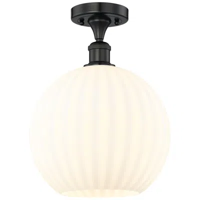 Innovations Lighting Edison 12" Wide Matte Black Semi-flush Mount With White Venetian Shade