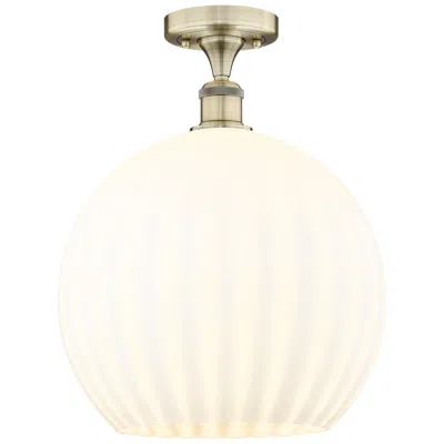 Innovations Lighting Edison 13.75" Wide Antique Brass Semi-flush Mount With White Venetian