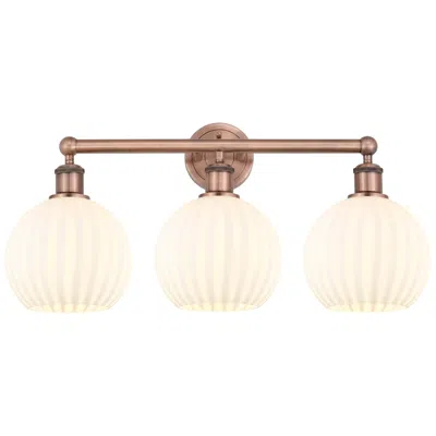 Innovations Lighting Edison 26" Wide 3 Light Antique Copper Bath Light With White Venetian In Gold