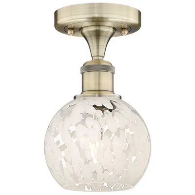 Innovations Lighting Edison 6" Wide Antique Brass Semi-flush Mount With White Mouchette Sha In Gold