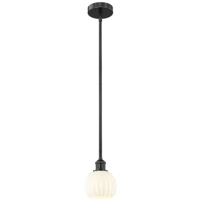 Innovations Lighting Edison 6" Wide Matte Black Stem Hung Mini Pendant With White Venetian