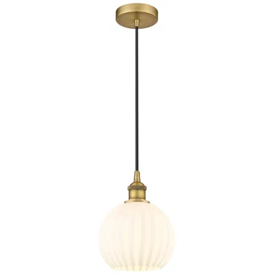 Innovations Lighting Edison 8" Wide Brushed Brass Cord Hung Mini Pendant W/ White Venetian