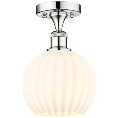 Innovations Lighting Edison 8" Wide Polished Chrome Semi-flush Mount With White Venetian Sh In Silver