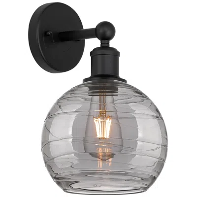 Innovations Lighting Edison Athens 12.13"h Round Plate Matte Black Sconce W/ Smoke Swirl Sh