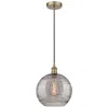 Innovations Lighting Edison Athens 12"w Antique Brass Corded Mini Pendant W/ Smoke Swirl Sh In Gray