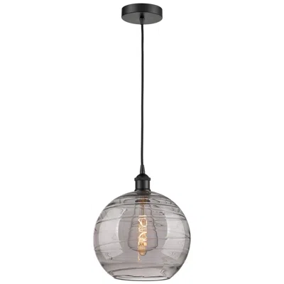 Innovations Lighting Edison Athens 12"w Matte Black Corded Mini Pendant W/ Smoke Swirl Shad