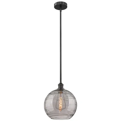 Innovations Lighting Edison Athens 12"w Matte Black Stemmed Mini Pendant W/ Smoke Swirl Sha