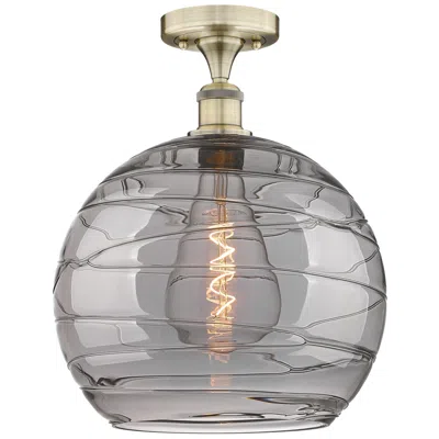 Innovations Lighting Edison Athens 13.75"w Antique Brass Semi-flush Mount W/ Smoke Swirl Sh In Gold