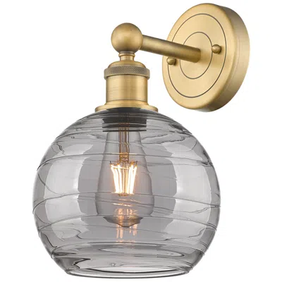 Innovations Lighting Edison Athens 13"h Round Plate Brushed Brass Sconce W/ Smoke Swirl Sha