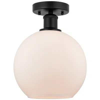 Innovations Lighting Edison Athens  8" Semi-flush Mount - Matte Black - Matte White Shade