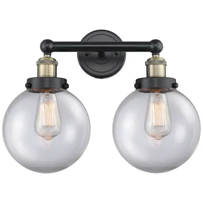 Innovations Lighting Edison Beacon 15.5"w 2 Light Black Brass Bath Light With Clear Shade