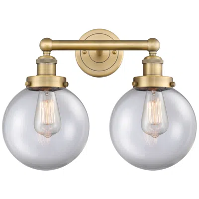 Innovations Lighting Edison Beacon 15.5"w 2 Light Brushed Brass Bath Light With Clear Shade In Gold