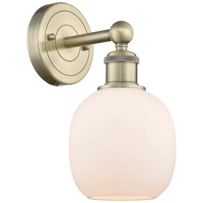 Innovations Lighting Edison Belfast 11.5"high Antique Brass Sconce With Matte White Shade In Brown