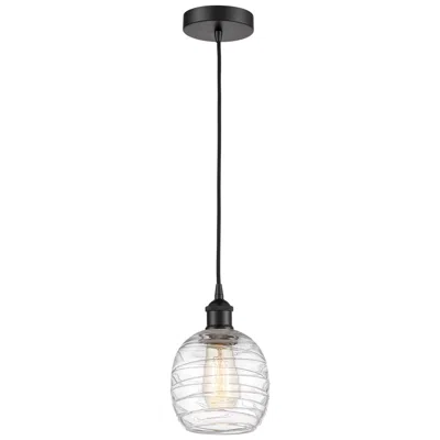 Innovations Lighting Edison Belfast 6" Matte Black Cord Hung Mini Pendant W/ Deco Swirl Sha