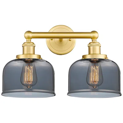 Innovations Lighting Edison Bell 15.5"w 2 Light Satin Gold Bath Light With Plated Smoke Sha In Blue