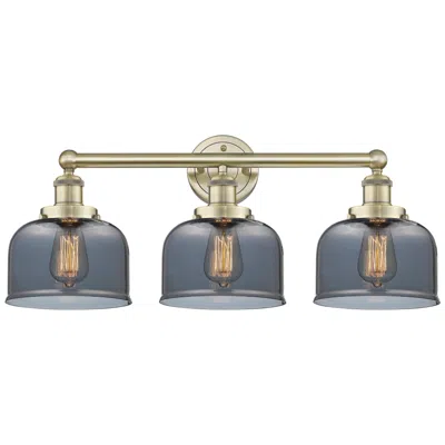 Innovations Lighting Edison Bell 24.5"w 3 Light Antique Brass Bath Light With Plated Smoke In Silver