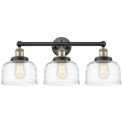 Innovations Lighting Edison Bell 24.5"w 3 Light Black Brass Bath Light With Deco Swirl Shad
