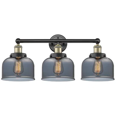 Innovations Lighting Edison Bell 24.5"w 3 Light Black Brass Bath Light With Plated Smoke Sh