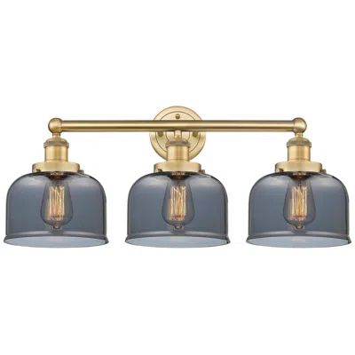 Innovations Lighting Edison Bell 24.5"w 3 Light Brushed Brass Bath Light With Plated Smoke