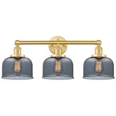 Innovations Lighting Edison Bell 24.5"w 3 Light Satin Gold Bath Light With Plated Smoke Sha