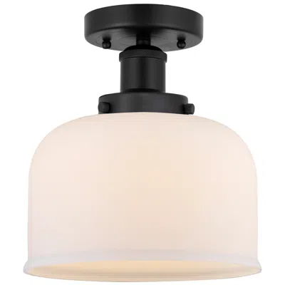 Innovations Lighting Edison Bell 7" Matte Black Semi Flush Mount W/ Matte White Shade