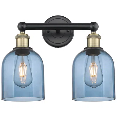 Innovations Lighting Edison Bella 14.5"w 2 Light Black Antique Brass Bath Light W/ Blue Sha