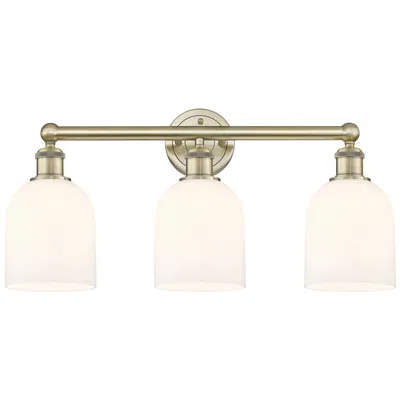 Innovations Lighting Edison Bella 23.5"w 3 Light Antique Brass Bath Light W/ Glossy White S In Multi