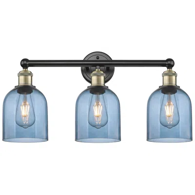 Innovations Lighting Edison Bella 23.5"w 3 Light Black Antique Brass Bath Light W/ Blue Sha