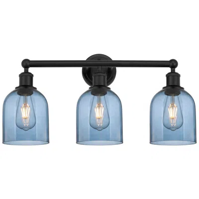 Innovations Lighting Edison Bella 23.5"w 3 Light Matte Black Bath Light W/ Princess Blue Sh