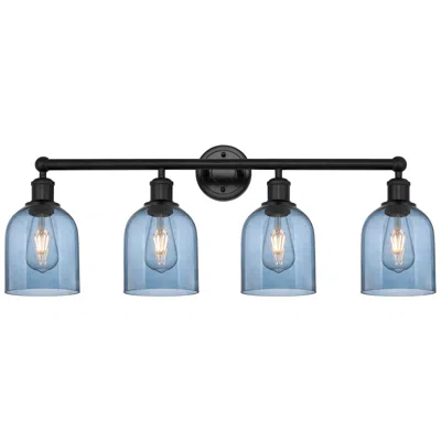 Innovations Lighting Edison Bella 32.5"w 4-light Matte Black Bath Vanity Light W/ Blue Shad